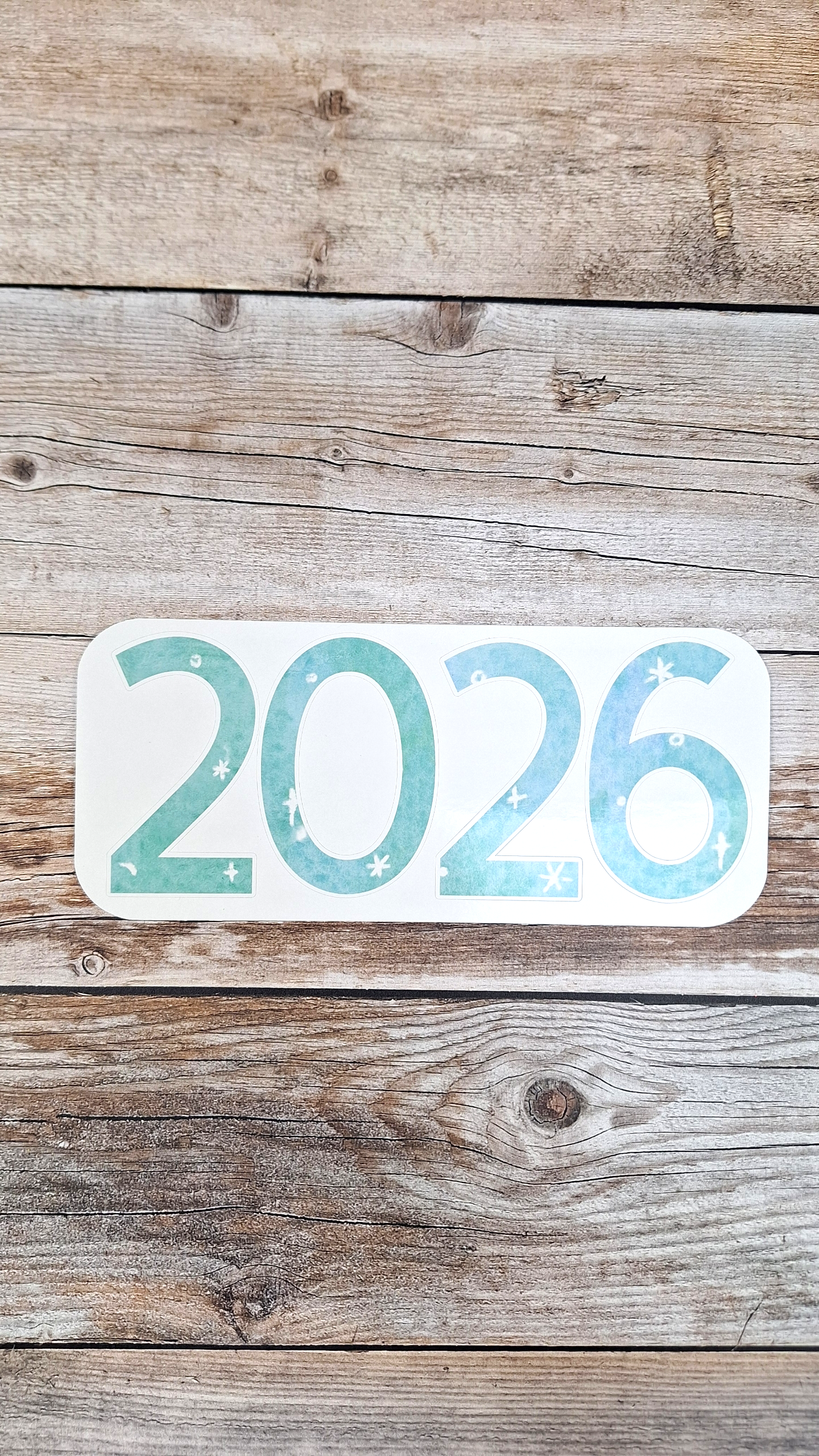 Grand Sticker "2026" - Lavis Bleu-Vert & Étoiles