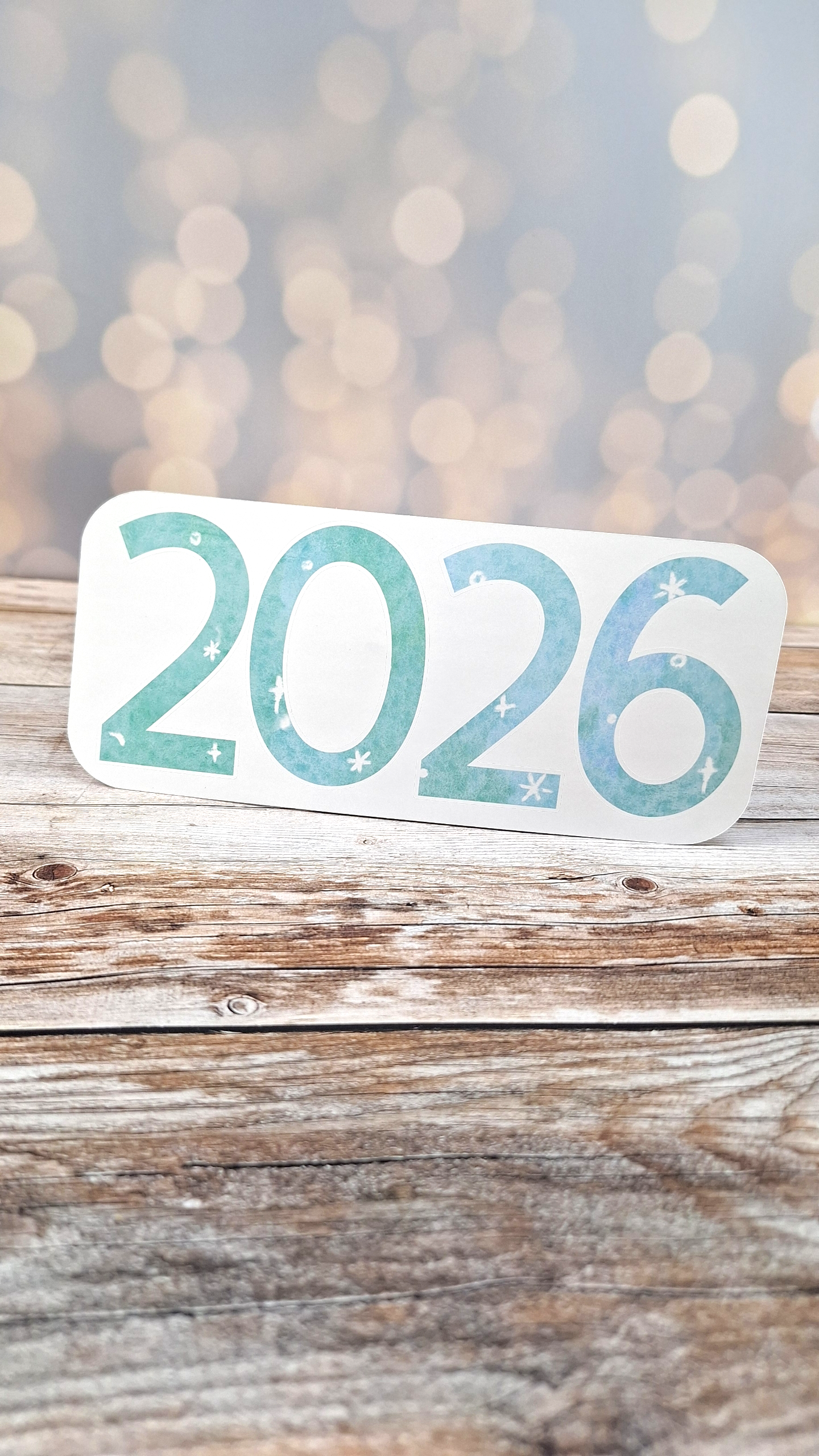 Grand Sticker "2026" - Lavis Bleu-Vert & Étoiles