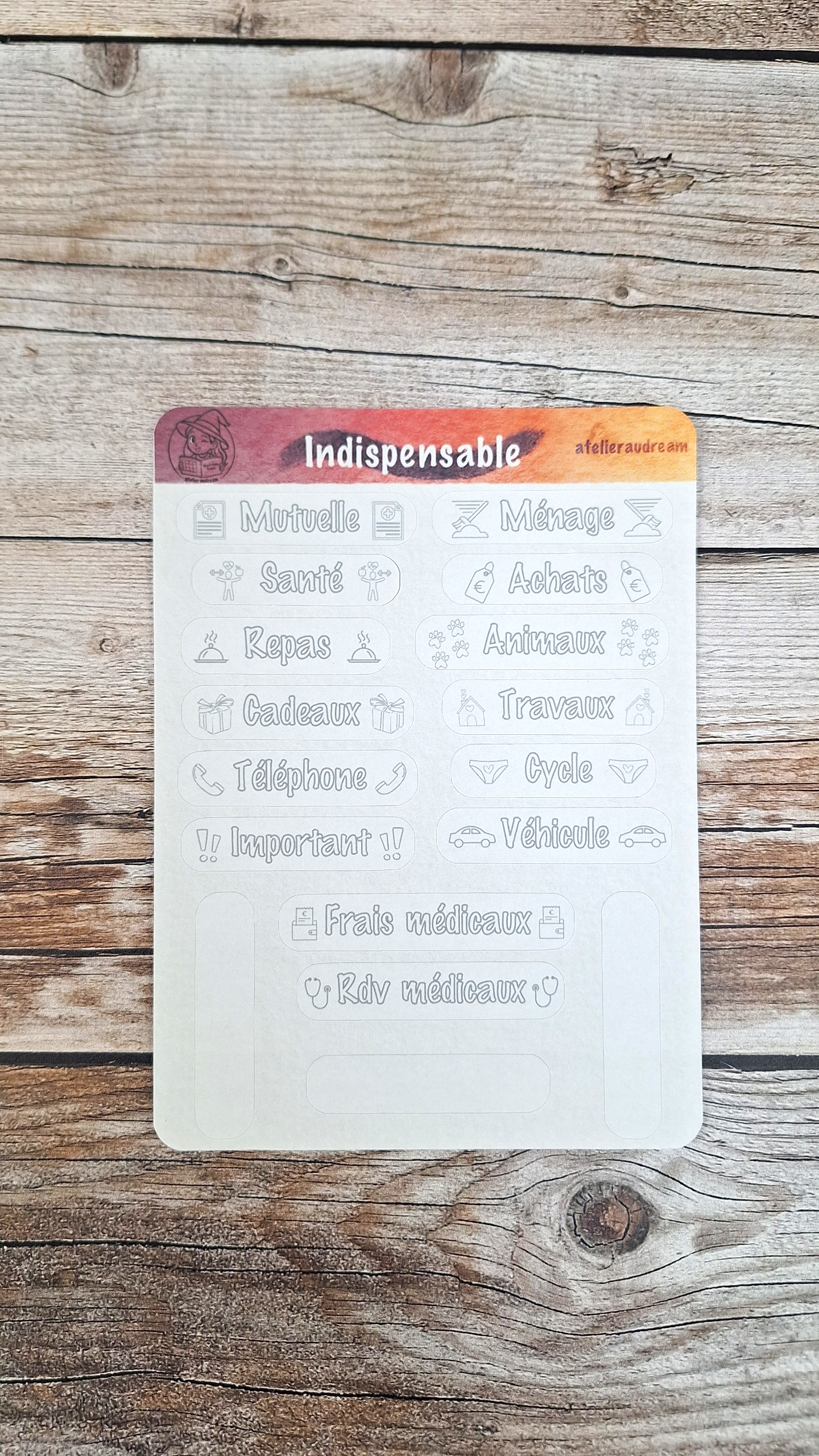 Planche de Stickers - Indispensable 🗂️